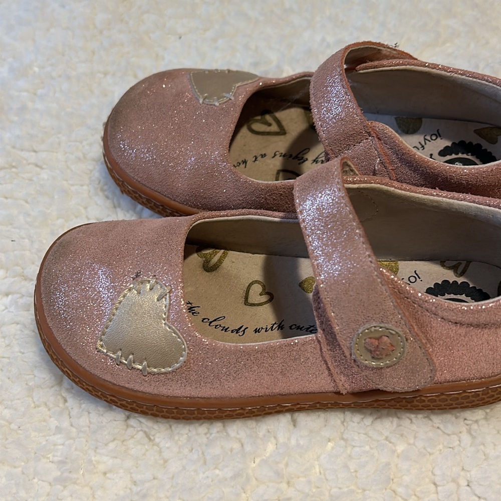 Livie & Luca Pink Glitter Mary Jane Shoes with Gold Heart Accent